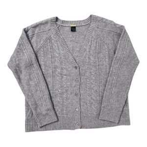 Magaschoni 100% Cashmere Gray Cable Knit Button Front Cardigan M